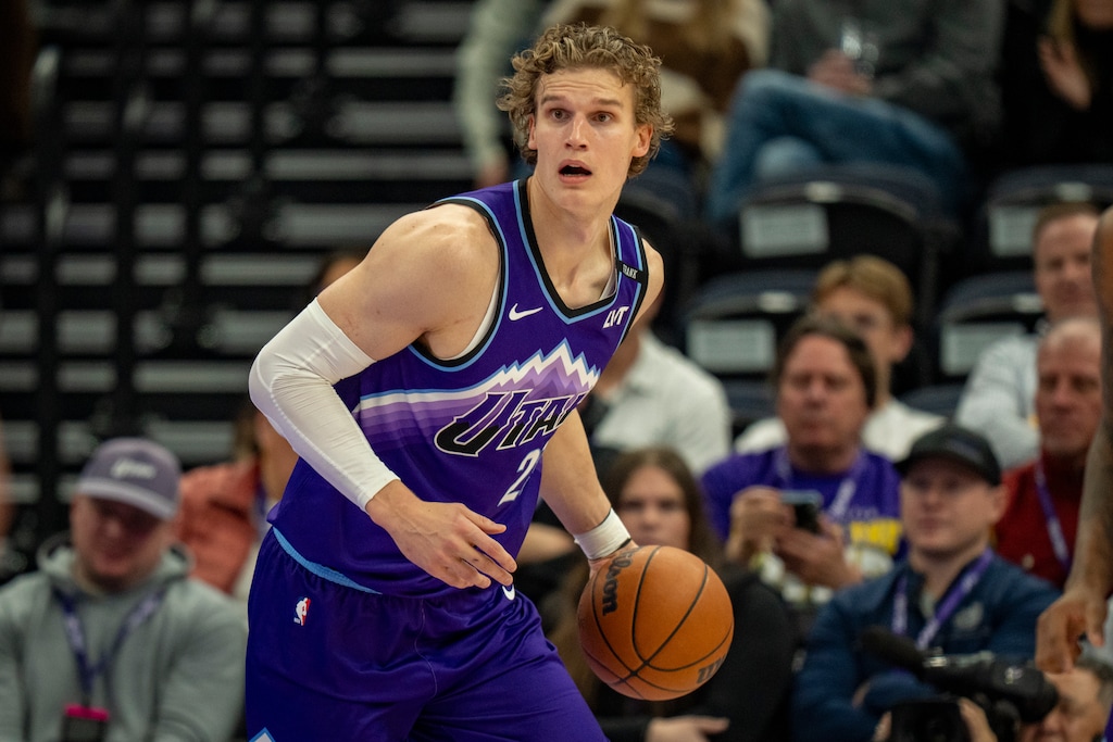 (Rick Egan | The Salt Lake Tribune) Utah Jazz forward Lauri Markkanen (23) plays in a game against the Boston Celtics.

