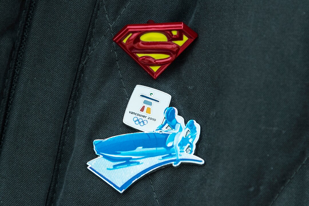 (Chris Detrick  |  The Salt Lake Tribune)   Brian Boxer Wachler wears a Superman and Vancouver 2010 pin at Olympic Sliding Centre during the Pyeongchang 2018 Winter Olympics Saturday, Feb. 24, 2018. 