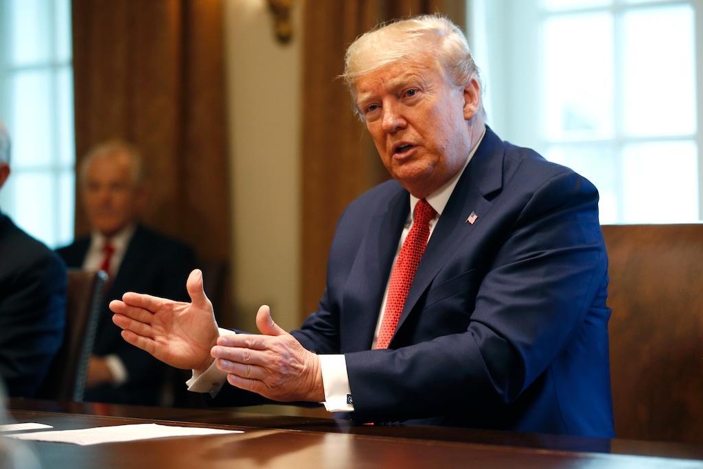 (Patrick Semansky | AP) President Donald Trump speaks during a meeting with supply chain distributors in the Cabinet Room of the White House, Sunday, March 29, 2020, in Washington.