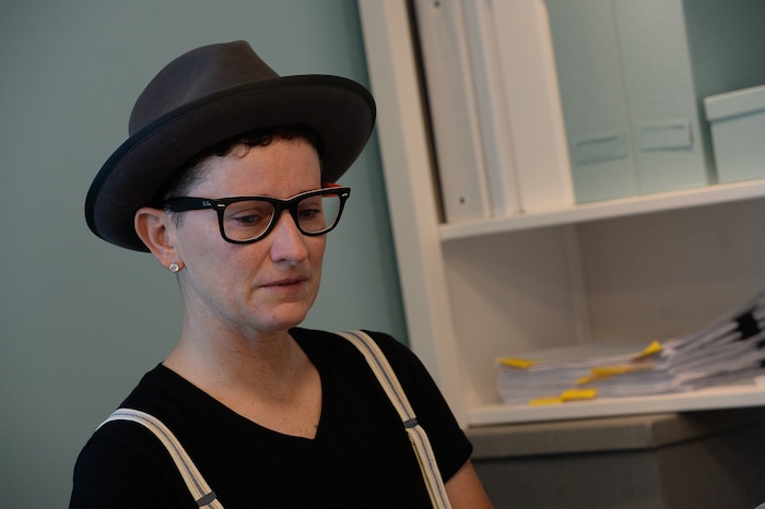 (Francisco Kjolseth | The Salt Lake Tribune) Lesley Ann Shaw, 37, becomes emotional while describing the loss of having a biological family. Shaw is suing an Ob/gyn for allegedly removing both of her ovaries during surgery, one without consent. Shaw was born female but no longer identifies as female. Shaw identifies as trans and non binary, meaning she identifies as neither male or female.