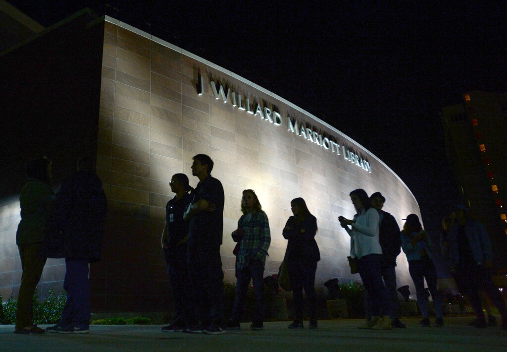 Steve Griffin / The Salt Lake TribuneVoters wait in long lines to vote at the Marriott Library on the campus of the University of Utah in Salt Lake City Tuesday November 8, 2016. 