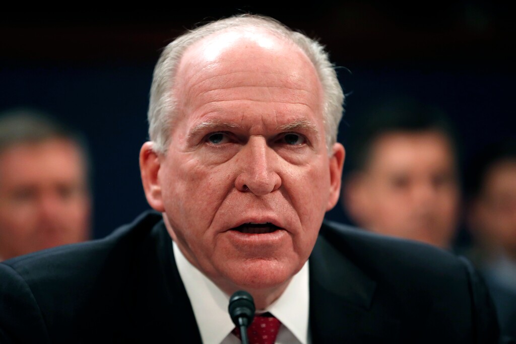 FILE - In this May 23, 2017, file photo, former CIA Director John Brennan testifies on Capitol Hill in Washington, before the House Intelligence Committee Russia Investigation Task Force. President Donald Trump is revoking the security clearance of former Obama administration CIA director Brennan (AP Photo/Pablo Martinez Monsivais, File)