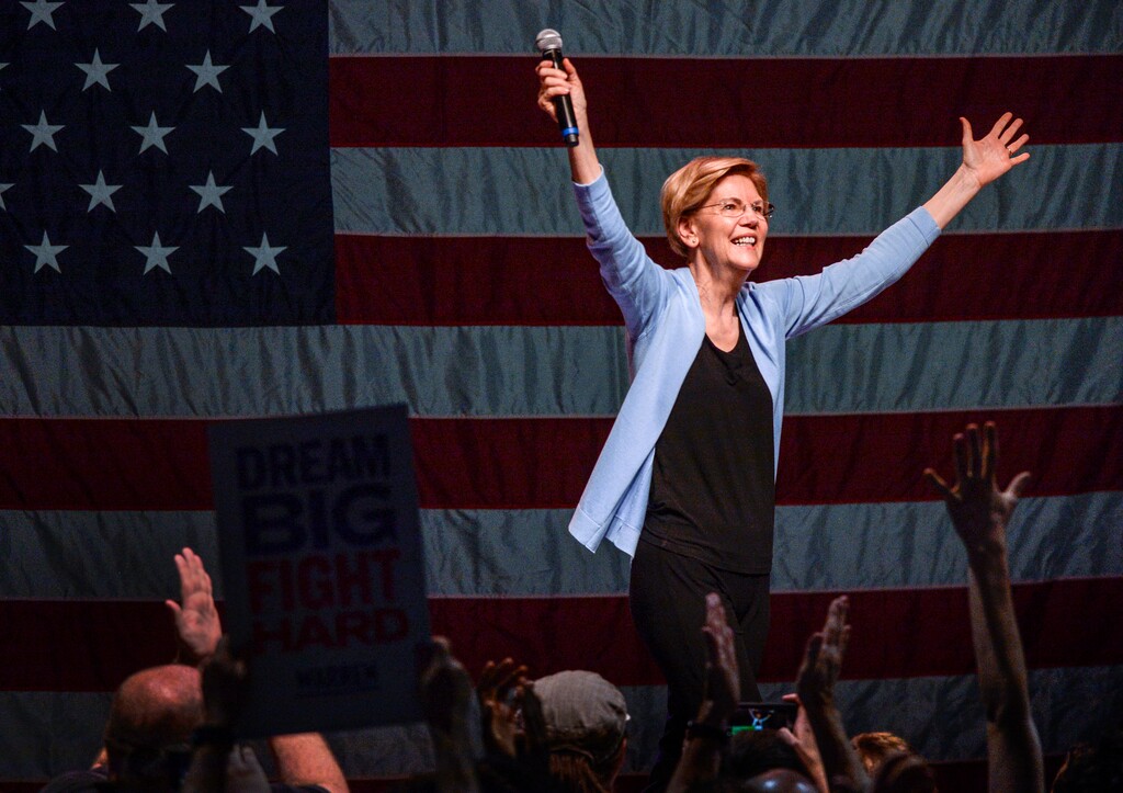 Leah Hogsten  |  The Salt Lake Tribune  Massachusetts Sen. Elizabeth Warren speaks to supporters at The Depot in Salt Lake City on Wednesday  April 17, 2019. Warren is a Democratic 2020 presidential candidate.   