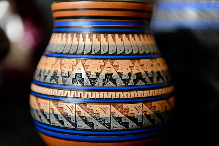 (Trent Nelson | The Salt Lake Tribune)  The pottery of Navajo artist Cynthia Yazzie at the fifth annual Indian Art Market at the Natural History Museum of Utah in Salt Lake City, Sunday October 15, 2017.