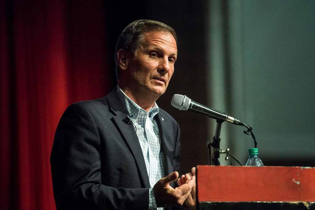 (Chris Detrick  |  Tribune file photo)
Rep. Chris Stewart speaks during a town hall meeting at West High School Friday March 31, 2017.