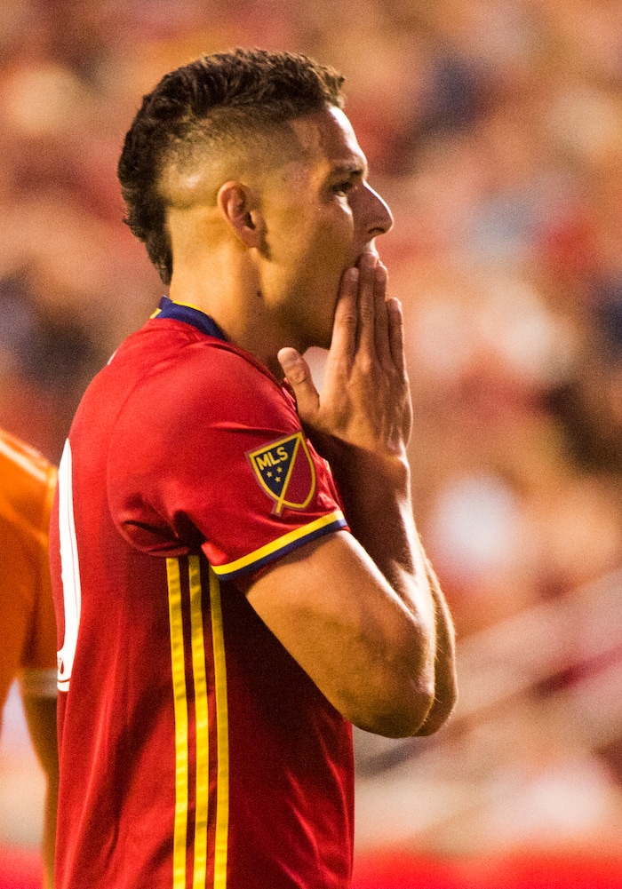 (Rick Egan | The Salt Lake Tribune) Real Salt Lake midfielder Luis Silva (20) reacts after a missed shot on goal, in MLS action, Real Salt Lake Vs. Houston Dynamo, in Sandy, Saturday, August 5, 2017.
