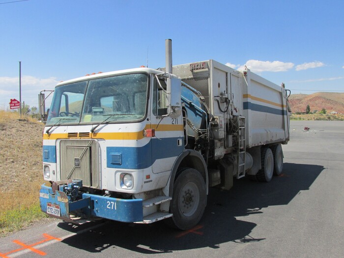 (Photo courtesy of the Utah Highway Patrol) A 69-year-old woman was seriously injured Friday in Sanpete County when her sedan crashed into a garbage truck that had run a stop sign.