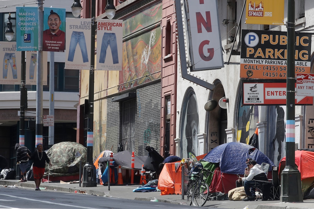 (Jeff Chiu | AP photo)

In this April 18, 2020, photo, tents line a sidewalk on Golden Gate Avenue in San Francisco.