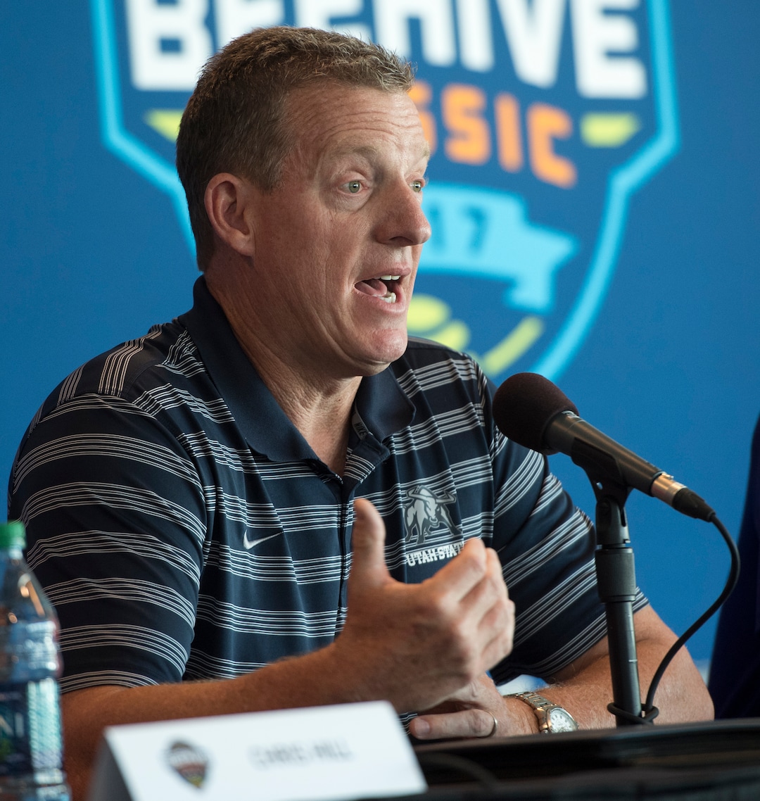 (Rick Egan  |  The Salt Lake Tribune) John Hartwell, Athletic Director, Utah State University talks about the new menÕs college basketball showcase featuring BYU, Utah, USU, and Weber State, at Vivint Smart Home Arena, Thursday, July 21, 2016.