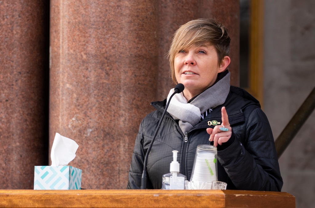 (Rick Egan | The Salt Lake Tribune) Amy Fowler, District 7, says a few words after taking the oath of office in January 2022. The Utah Highway Patrol arrested Fowler on suspicion of DUI in Utah County this week.