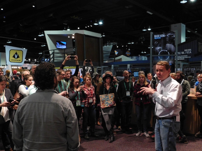 (Erin Alberty | The Salt Lake Tribune) U.S. Sen. Michael Bennet, D-Colorado, speaks during a public lands discussion at the Outdoor Retailer show Jan. 27, 2018 at the Colorado Convention Center in Denver.