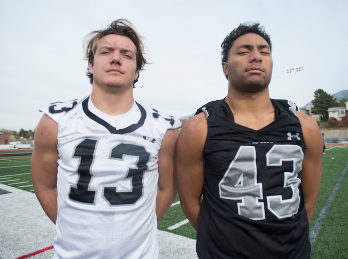 (Rick Egan  |  The Salt Lake Tribune)Alta High linebackers Mitch Medina and MJ Tafisi are two of the leading tacklers in the state. Monday, October 30, 2017.