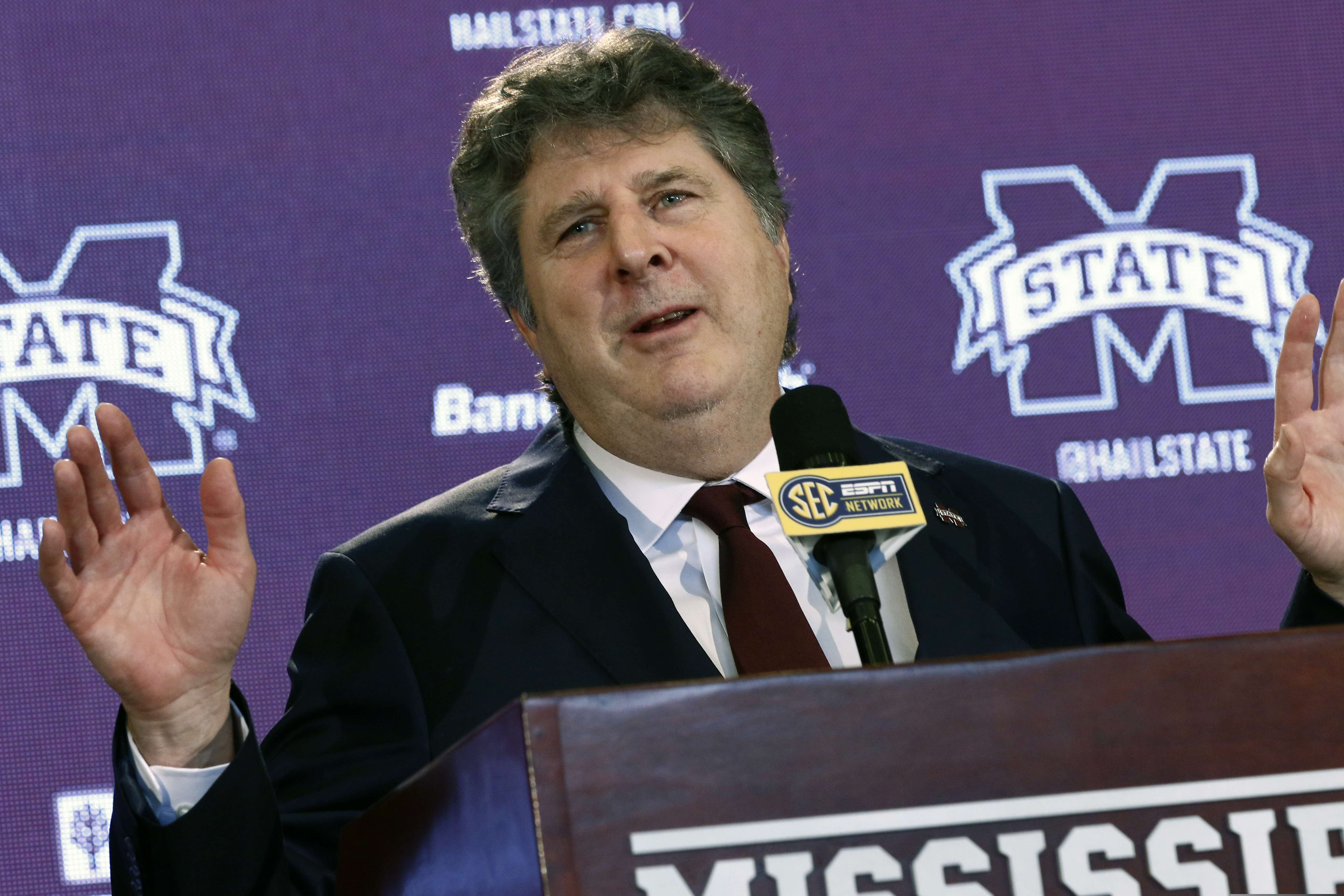 (Rogelio V. Solis | AP) In this Jan. 10, 2020, file photo, New Mississippi State NCAA college football head coach Mike Leach speaks at a news conference in Starkville, Miss., after being officially introduced as the head coach.