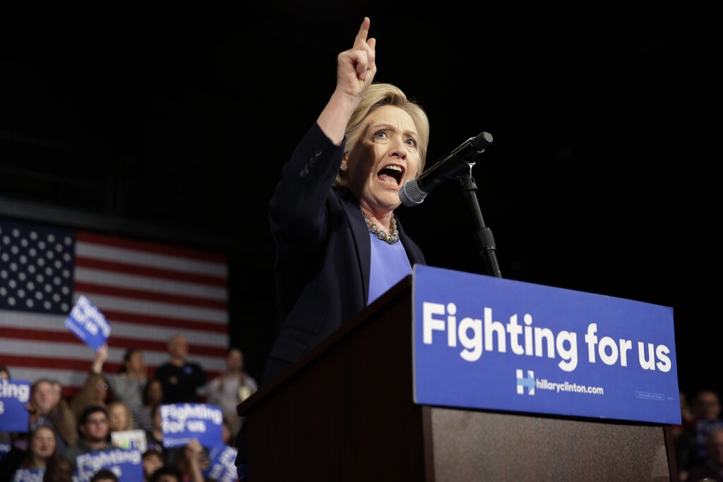 Democratic presidential candidate Hillary Clinton speaks at a rally in Purchase, N.Y., Thursday, March 31, 2016. (AP Photo/Seth Wenig)