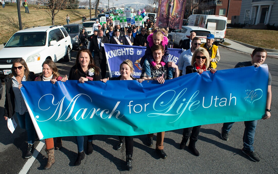 (Rick Egan  |  The Salt Lake Tribune)     Hundreds of marchers walk down 300 North in front of the Utah State Capitol, in the March for Life Utah 2020, Saturday, Jan. 25, 2020.