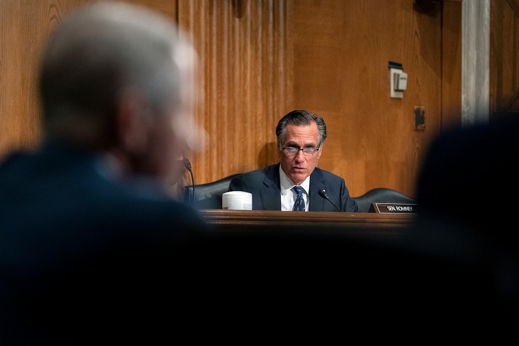 (Stefani Reynolds | The New York Times) Sen. Mitt Romney, R-Utah, questions Dr. Anthony Fauci, director of the National Institute of Allergy and Infectious Diseases, during a hearing before the Senate Health, Education, Labor and Pensions Committee in Washington on Tuesday, July 20, 2021.