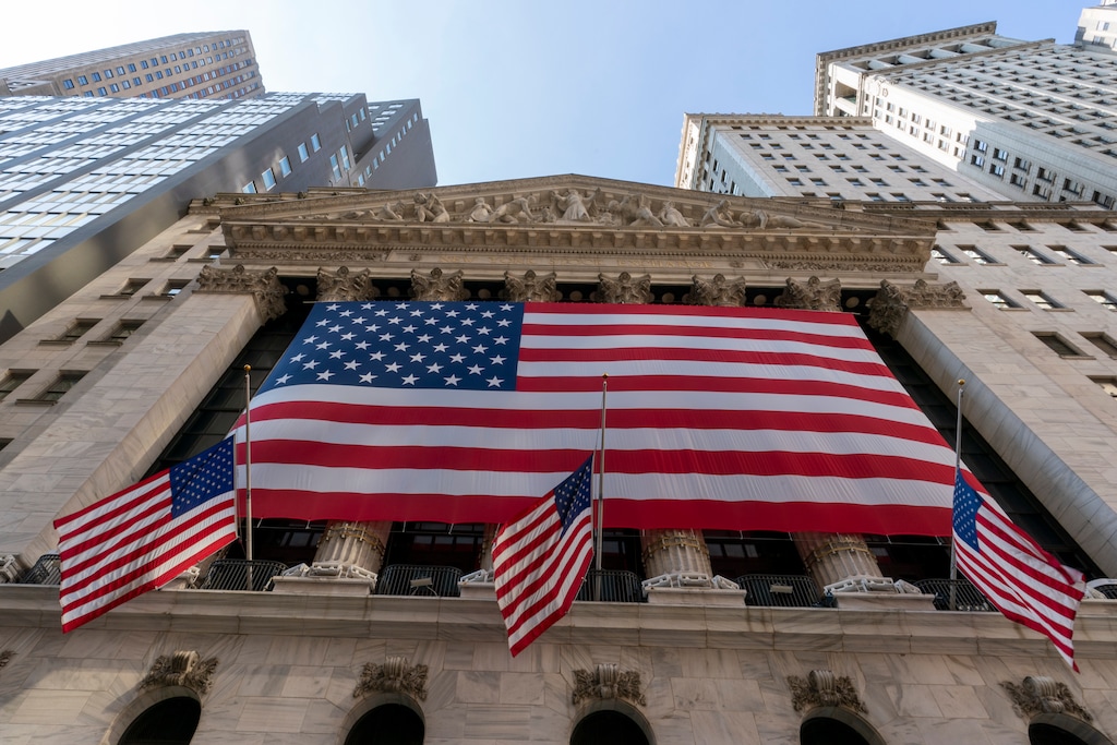 (Mary Altaffer | AP file photo)  An American flag hangs on the New York Stock Exchange on Monday, Sept. 21, 2020.