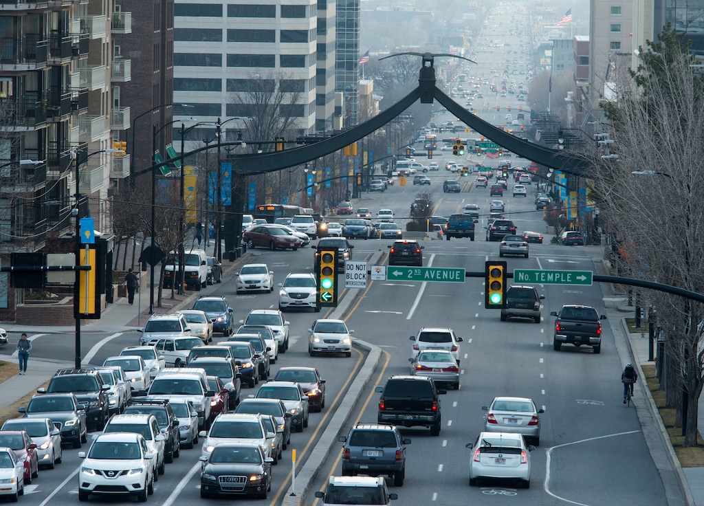 (Rick Egan  |  The Salt Lake Tribune)   Traffic on State Street in Salt Lake City, Wednesday, January 17, 2018.