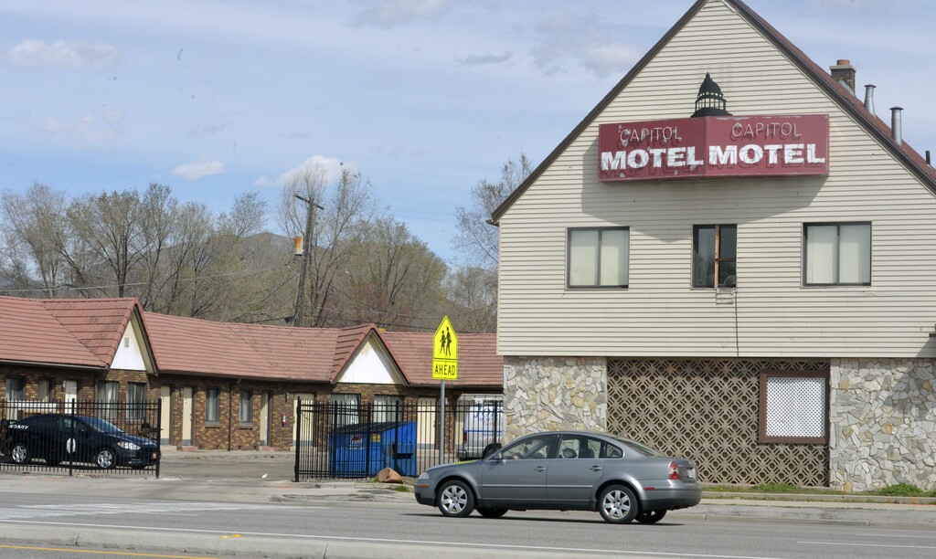 (Tyler Cobb  |  The Salt Lake Tribune)  The Capitol Motel in Salt Lake City on Friday March 30, 2018. The building was bought and is being renovated into transitional housing for people at risk of becoming homeless.