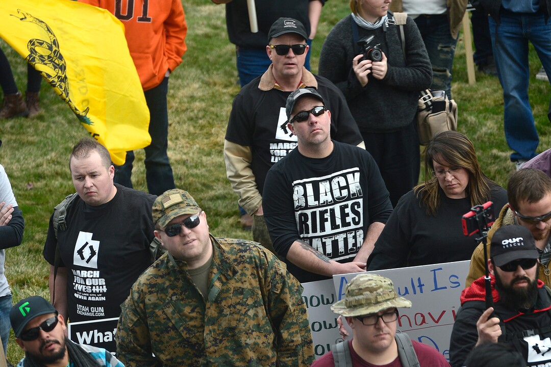(Scott Sommerdorf | The Salt Lake Tribune) The pro gun "March Before Our lives" rallied at the Utah State Capitol after their march from West High School, Saturday, March 24, 2018.