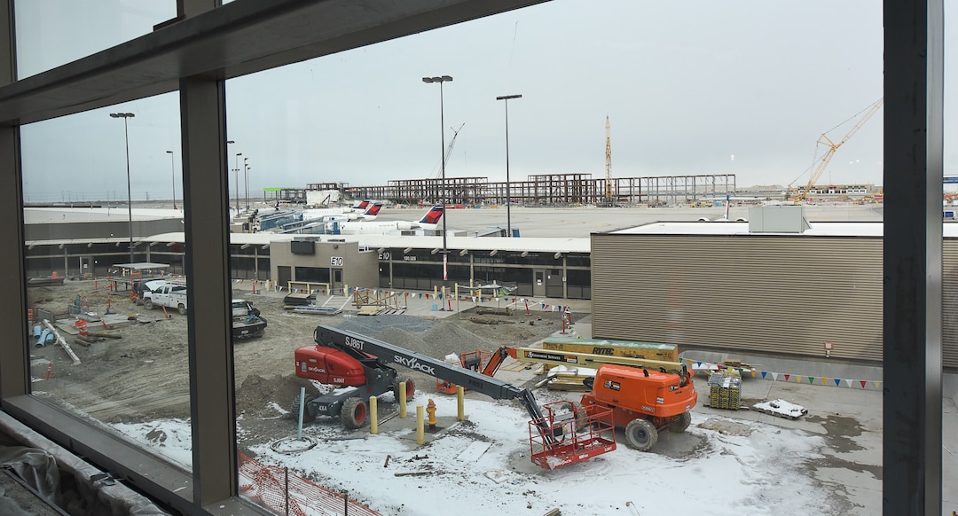 (Francisco Kjolseth  |  The Salt Lake Tribune)  Concourse B begins to take shape in the distance during a recent tour by Salt Lake City International Airport announcing food concessionaires for the new expanded airport on Wed. Feb. 20, 2019.