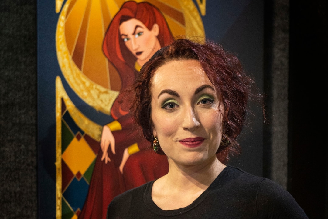 (Rick Egan  |  The Salt Lake Tribune)       Artist Kaitlin Mills with her exhibit at Frontier Homestead State Park in Cedar City, Wednesday, June 19, 2019.
