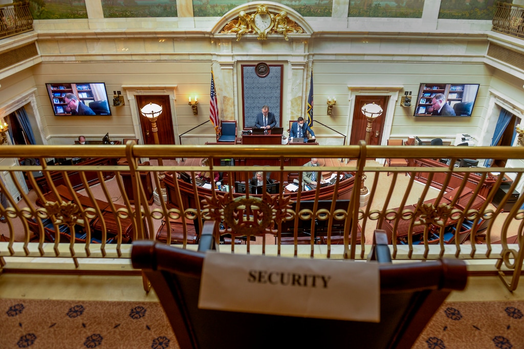 (Leah Hogsten | Tribune file photo) Senate President Stuart Adams, R-Layton, and Senate workers conduct business during the Utah Legislature first-ever digital special session at the Capitol, April 16, 2020. On Thursday, lawmakers confronted a range of issues related to the COVID-19 pandemic.