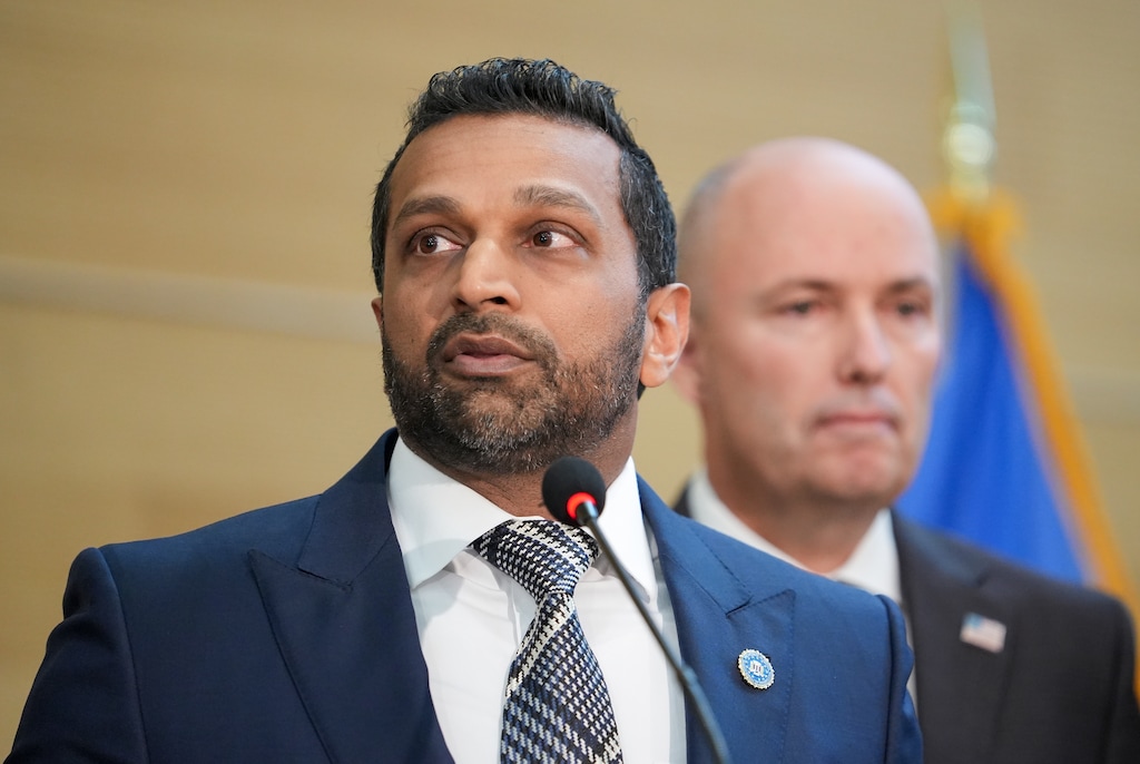 (Chris Samuels | The Salt Lake Tribune) FBI Director Kash Patel makes remarks during a news conference announcing an arrest of a suspect in the Wednesday shooting death of Charlie Kirk at Utah Valley University in Orem, Friday, Sept. 12, 2025.