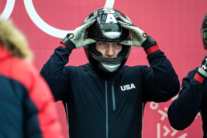 (Chris Detrick  |  The Salt Lake Tribune)  USA's Chris Fogt before the 4-man Official Training at Olympic Sliding Centre during the Pyeongchang 2018 Winter Olympics Wednesday, Feb. 21, 2018. 