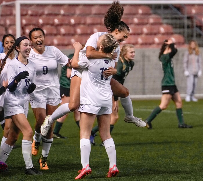 (Leah Hogsten | The Salt Lake Tribune)  Waterford School defeated Rowland Hall-St. Marks High School, 4-3 to win the 2A State Soccer Championship game Oct. 23, 2021 at Rio Tinto Stadium.