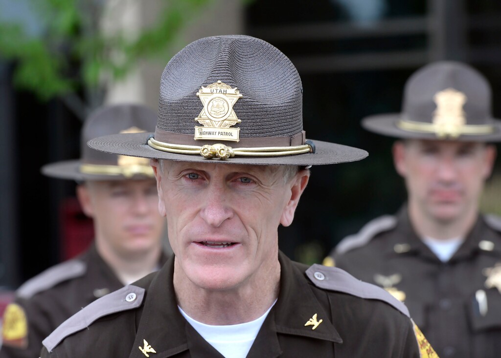 (Al Hartmann  |  Tribune file photo)
Utah Highway Patrol Col. Michael Rapich speaks at a news conference in Taylorsville, June 29, 2016.  He says rising crime and an increasing "wage war" among law-enforcement agencies have created a crunch at the Department of Public Safety.