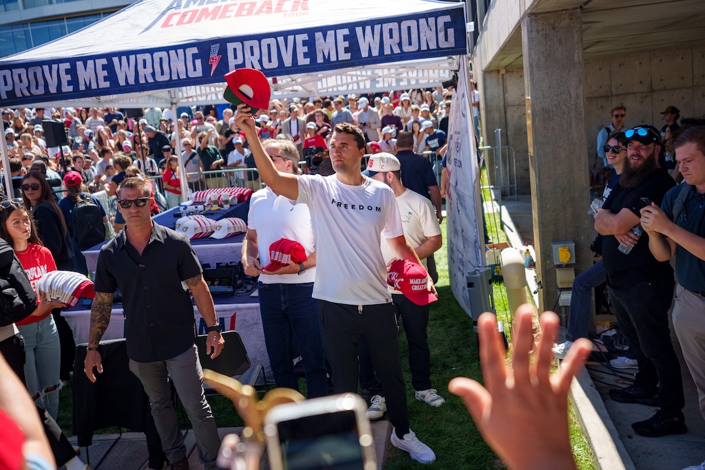(Trent Nelson  |  The Salt Lake Tribune) Charlie Kirk appears at Utah Valley University in Orem on Wednesday, Sept. 10, 2025.