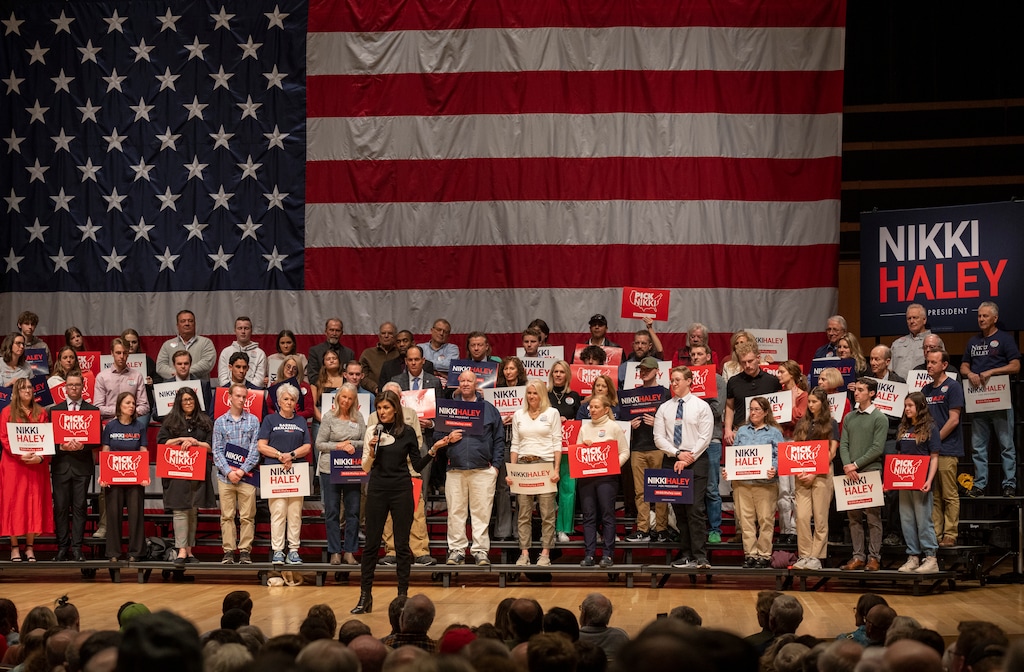 (Rick Egan | The Salt Lake Tribune)  Nikki Haley gives a speech during a rally at The Noorda Center for the Performing Arts at Utah Valley University in Orem, on Wednesday, Feb. 28, 2024. Haley faces former President Donald Trump in Utah's Super Tuesday Republican caucus.