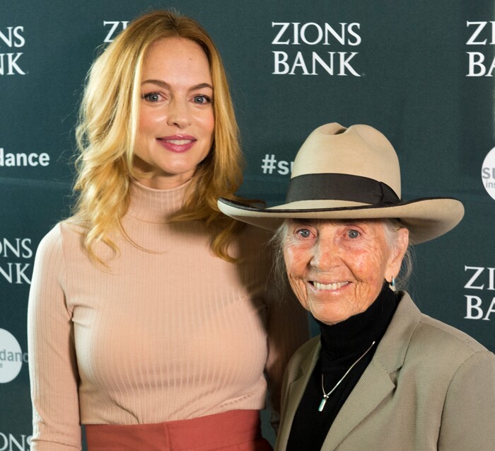 (Rick Egan  |  The Salt Lake Tribune)    Heidi Redd, a San Juan County conservationist, with actor Heather Graham, before receiving an award for her leadership, at the 2018 Sundance Film Festival Utah Women’s Leadership Celebration in Park City on Thursday, Jan. 25, 2018.
