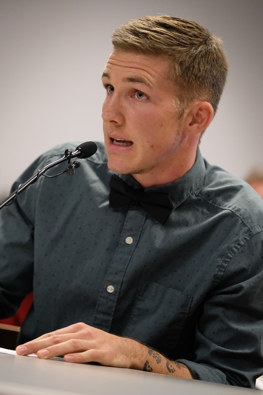 (Francisco Kjolseth  |  The Salt Lake Tribune)  Jason Lindow who says he's been undergoing transition for the past year and a half and prior to that identified as a lesbian relays his story as he speaks in support of a ban on conversion therapy during a public hearing before state regulators in Salt Lake City on Thursday, Sept. 26, 2019.