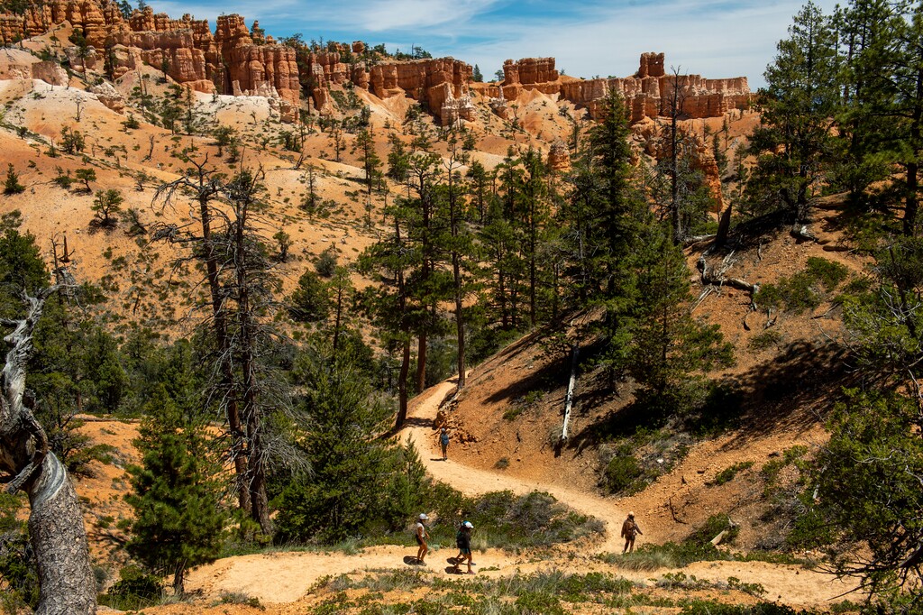 (Rick Egan  |  The Salt Lake Tribune)    Tatiana and Robyn Robledo lead the way as their family hikes along the Fairyland Trail in Bryce Canyon National Park, Wednesday May 6, 2020 