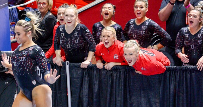(Leah Hogsten  |  The Salt Lake Tribune)    The fourth-ranked Utes compete against No. 9 California, No. 16 Auburn, No. 21 Brigham Young, Stanford and Southern Utah, during the the NCAA Regional Championships, Saturday, April 7, 2018 at the Huntsman Center. The top two teams advance to the NCAA Championships April 20-21 in St. Louis.Saturday, April 7, 2018, 