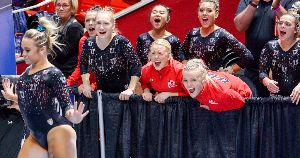 (Leah Hogsten | The Salt Lake Tribune) The fourth-ranked Utes compete against No. 9 California, No. 16 Auburn, No. 21 Brigham Young, Stanford and Southern Utah, during the the NCAA Regional Championships, Saturday, April 7, 2018 at the Huntsman Center. The top two teams advance to the NCAA Championships April 20-21 in St. Louis.
Saturday, April 7, 2018,
