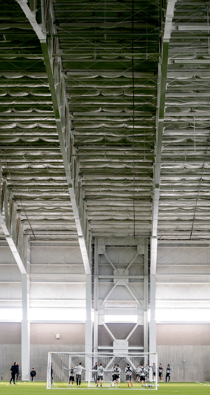 (Steve Griffin  |  The Salt Lake Tribune) RSL players practice at the new Zions Bank Real Academy indoor facility in Herriman Tuesday January 23, 2018.
