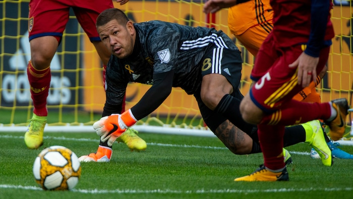 (Rick Egan  |  The Salt Lake Tribune)      Real Salt Lake goalkeeper Nick Rimando (18) deflects the ball, in MLS action at Rio Tinto Stadium, Sunday, Sept. 29, 2019. Rimando, who retired at the end of this season, placed ninth in The Salt Lake Tribune's Utahn of the Year readers' poll.