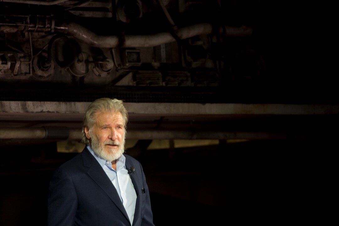 (Jeremy Harmon  |  The Salt Lake Tribune) Harrison Ford speaks during the dedication ceremony for Star Wars: Galaxy's Edge in Anaheim, Ca. on Wednesday, May 29, 2019.