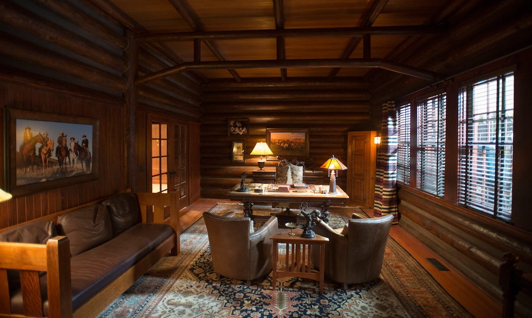 (Rick Egan  |  The Salt Lake Tribune)  The interiors of the Chief Joseph Ranch lodge, including this office, have been re-created at the Utah Film Studios in Park City for the upcoming Paramount Network series  "Yellowstone."