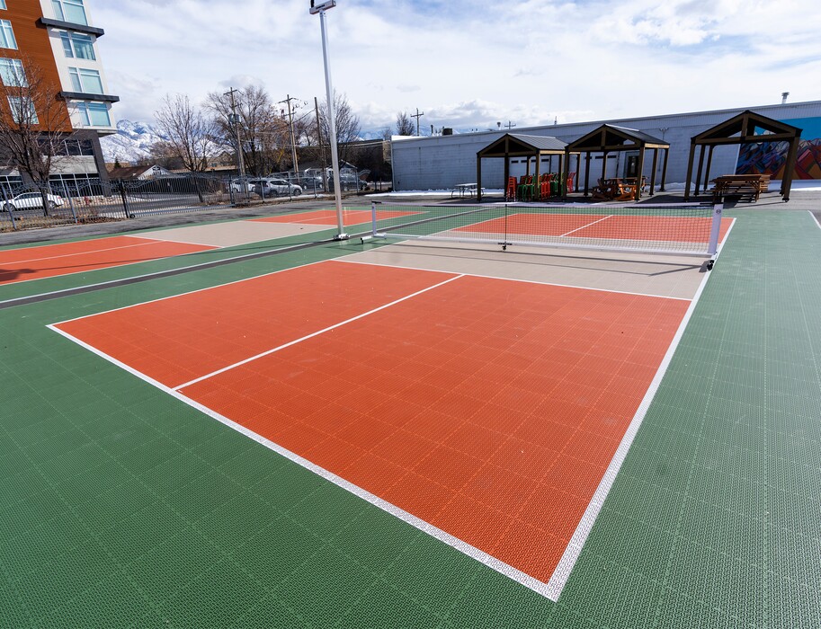 (Rick Egan | The Salt Lake Tribune) Pickleball courts are photographed at Second Summit Hard Cider in Millcreek, on Thursday, March 2, 2023. The new cidery, located at 4010 S. Main St., is set to open June 1.