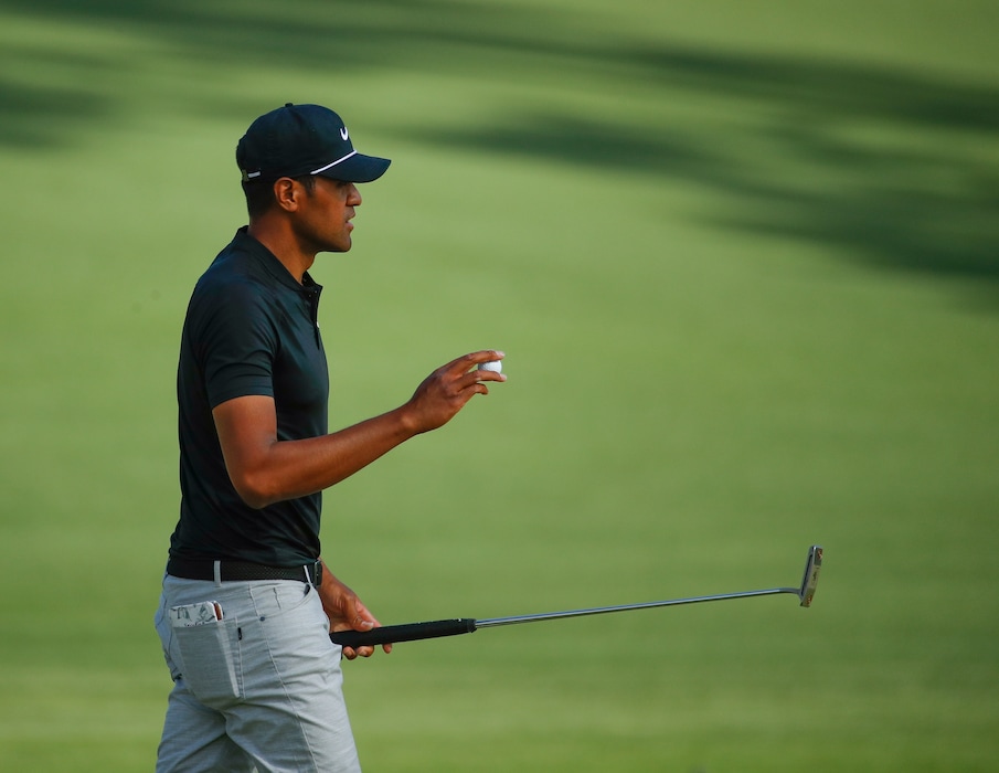 (Charlie Riedel  |  AP Photo)  Tony Finau reacts after his birdie on the 15th hole during the first round at the Masters golf tournament Thursday, April 5, 2018, in Augusta, Ga.