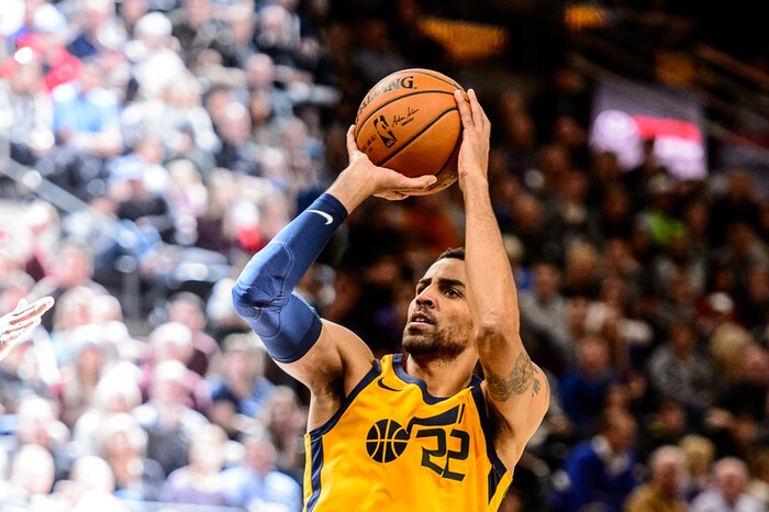 (Trent Nelson | The Salt Lake Tribune)  Utah Jazz forward Thabo Sefolosha (22) puts up a shot as the Utah Jazz host the Milwaukee Bucks, NBA basketball in Salt Lake City Saturday November 25, 2017.