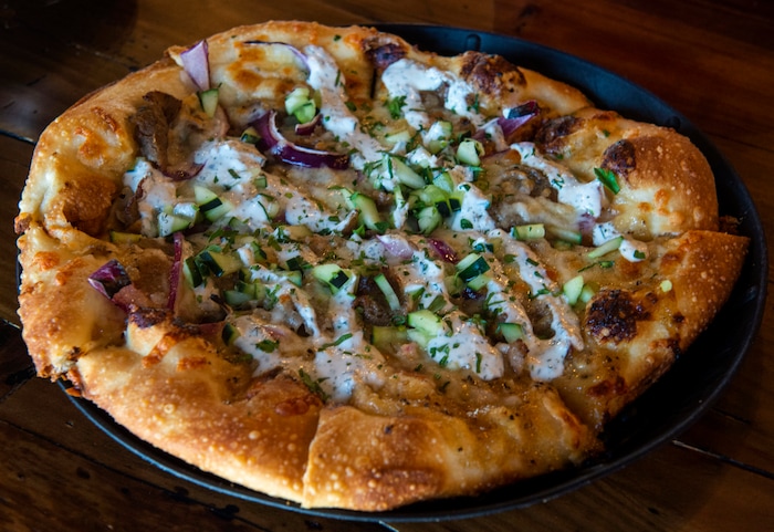 (Rick Egan  |  The Salt Lake Tribune)     The Gyro Trip Pizza, at Slackwater Pizzeria in Sandy, Thursday, March 5, 2020.