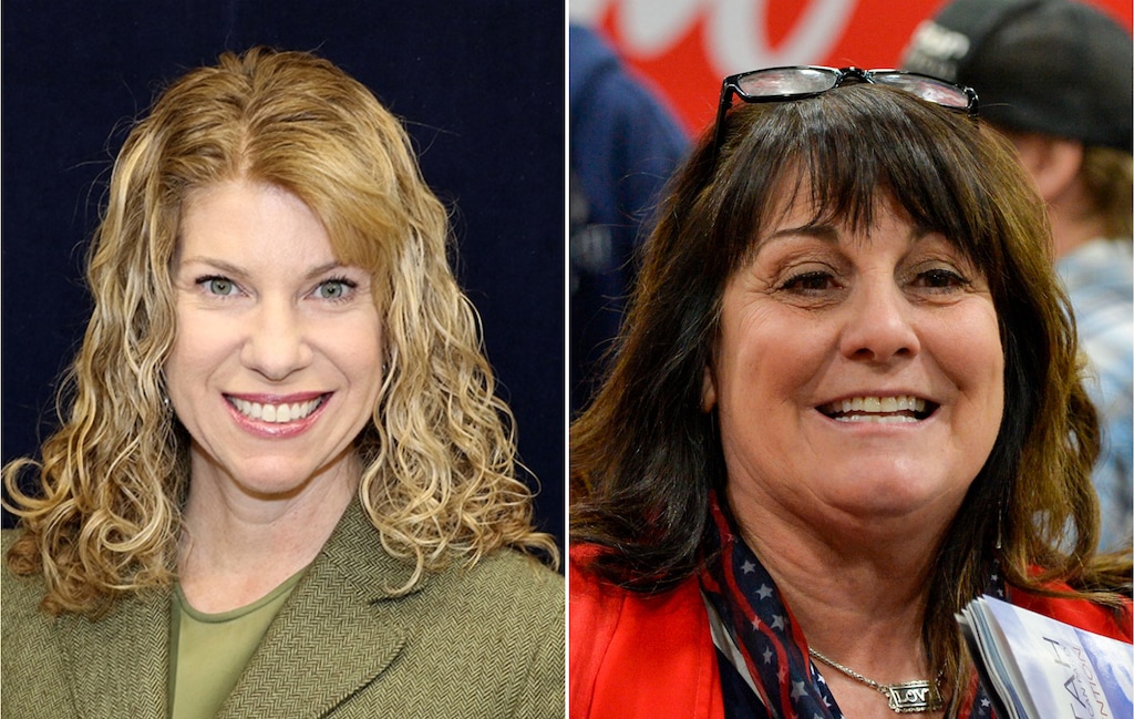 Utah State Board of Education member Cindy Davis, left, and candidate Kim DelGrosso, right.