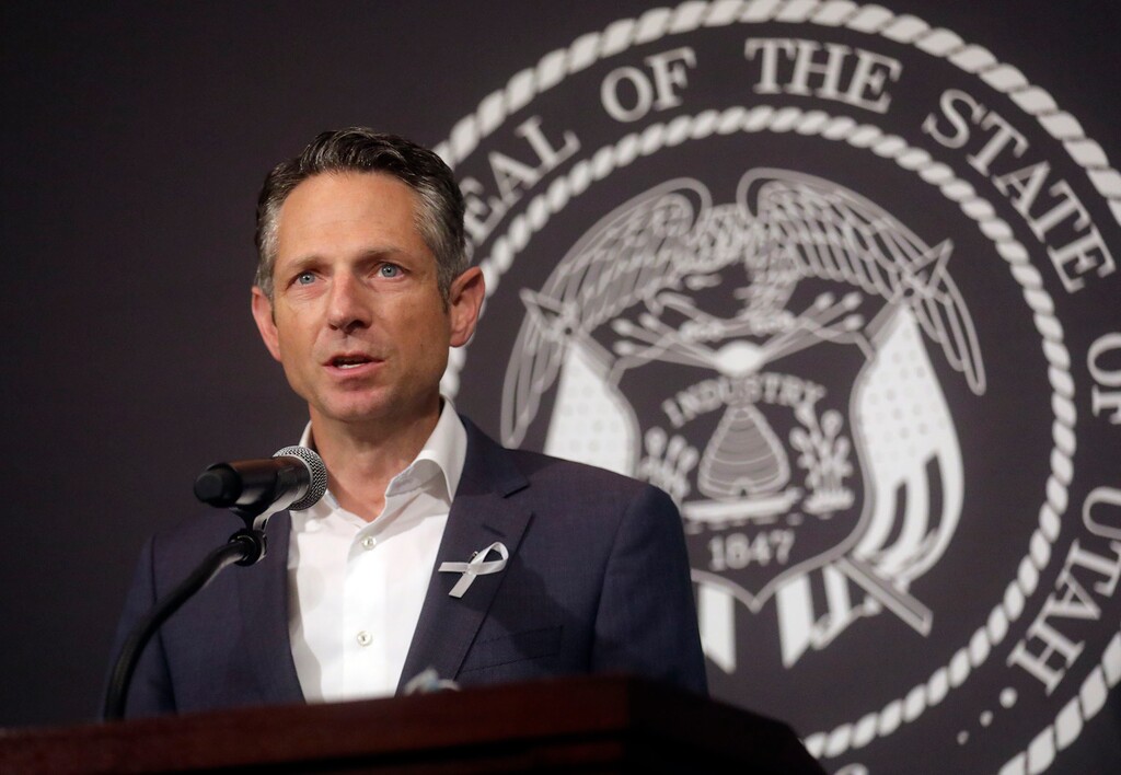 (Kristin Murphy | Deseret News/pool) Derek Miller, president and CEO of the Salt Lake Chamber and Downtown Alliance, speaks at the daily COVID-19 media briefing at the Capitol in Salt Lake City on Tuesday, April 7, 2020.