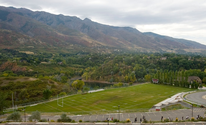 (Steve Griffin  |  The Salt Lake Tribune)  The Layton Christian Football field is tucked into the mountain side in Layton Monday, October 11, 2010.