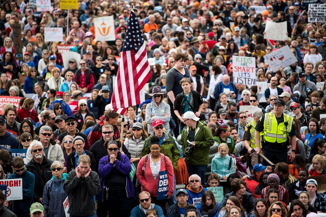(Chris Detrick  |  The Salt Lake Tribune)  Participants listen during the March for Our Lives SLC rally at the state Capitol Sunday, March 25, 2018. The student-led March for Our Lives SLC got underway about 11:30 a.m. with what police estimated were 8,000 participants walking from Salt Lake CityÕs West High School to the front steps of the state Capitol.
